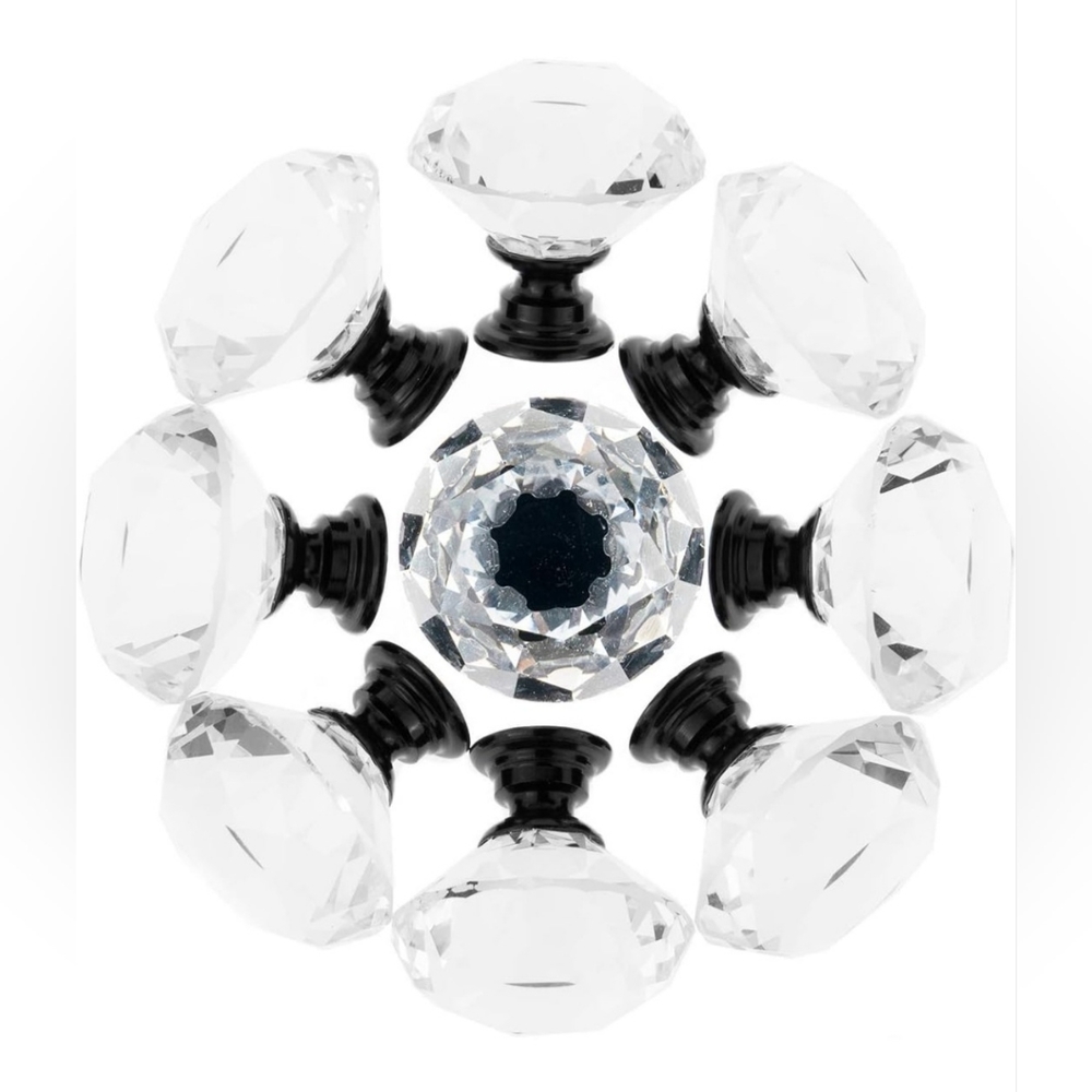 YourGift 12 Pack Drawer Knobs Diamond Shaped Crystal Glass 30mm Cabinet Knobs